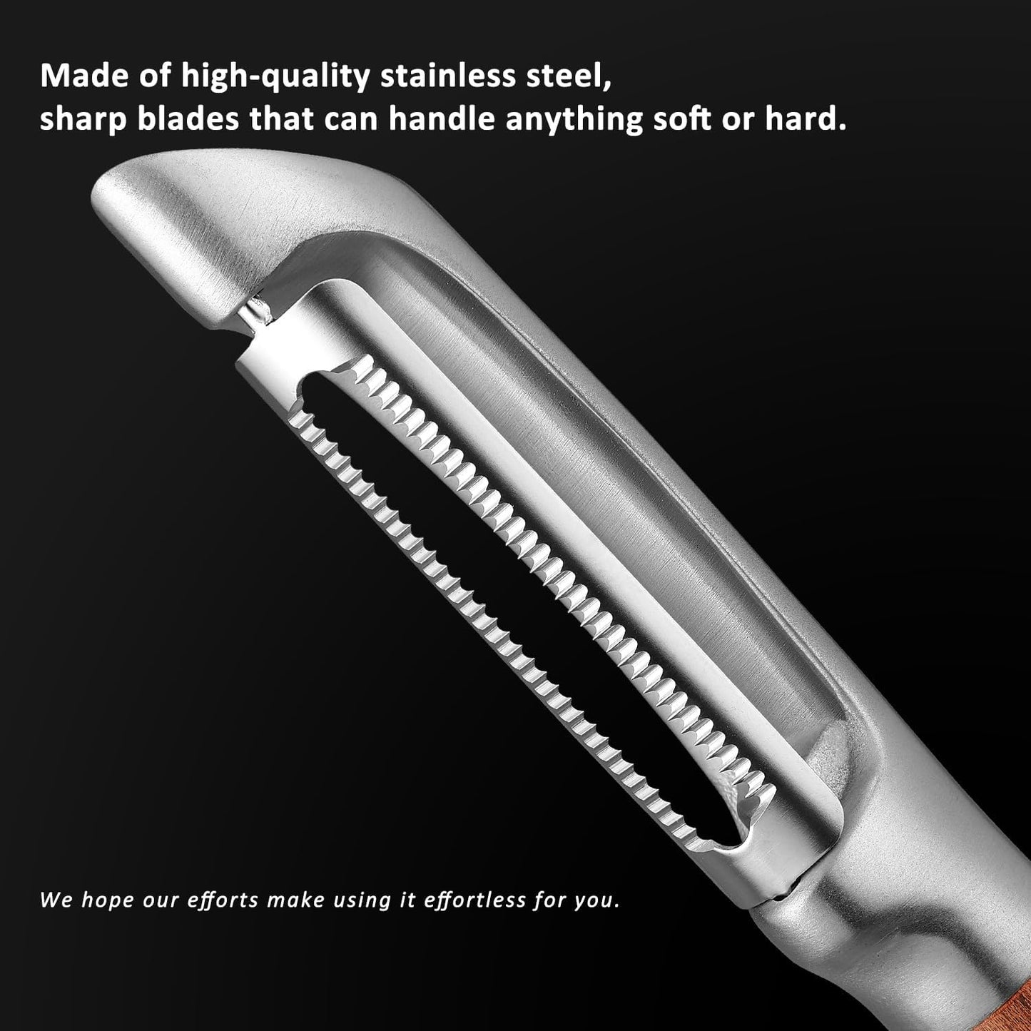 Serrated Blade Premium I Type 304 Stainless Steel Multifunctional Kitchen Peeler Real Wood Handle Ultra Sharp Blade Vegetable Potato Apple（Agarwood）