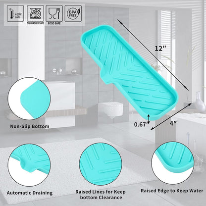 MicoYang Silicone Soap Dish with Drain Spout, Self-Draining Sink Organizer Tray for Bathroom and Kitchen, Sponges, Dispensers and Soap Holder, Non-Slip and Dishwasher Safe, Black (Compact, 4.9"×3.2")