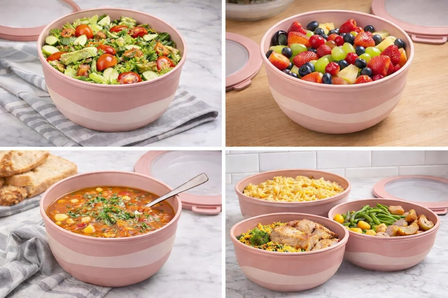 Pera Mixing Bowls with Lids Set, 8 Piece (4 Bowls + 4 Airtight Lids), BPA Free Nesting Kitchen Bowl Set for Mixing & Food Storage, Microwave & Dishwasher Safe (Green)