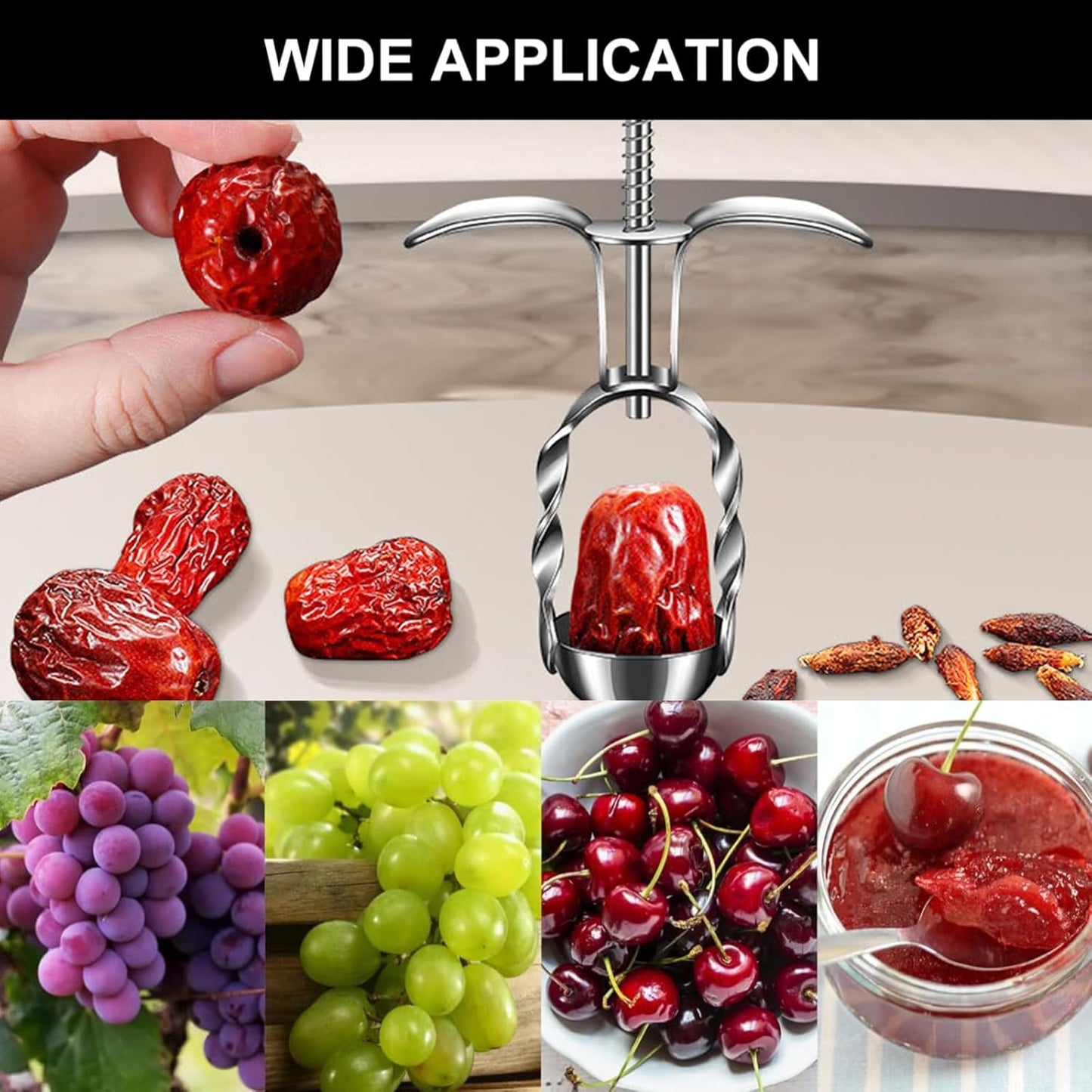 Red Date Pitter Jujube Corer Kitchen Core Tools Cherry Pitter Tool Olive Pitter Stainless Steel Fruit Core Remover Tool for Cherry, Jujube, Red Dates, Plum, Berry