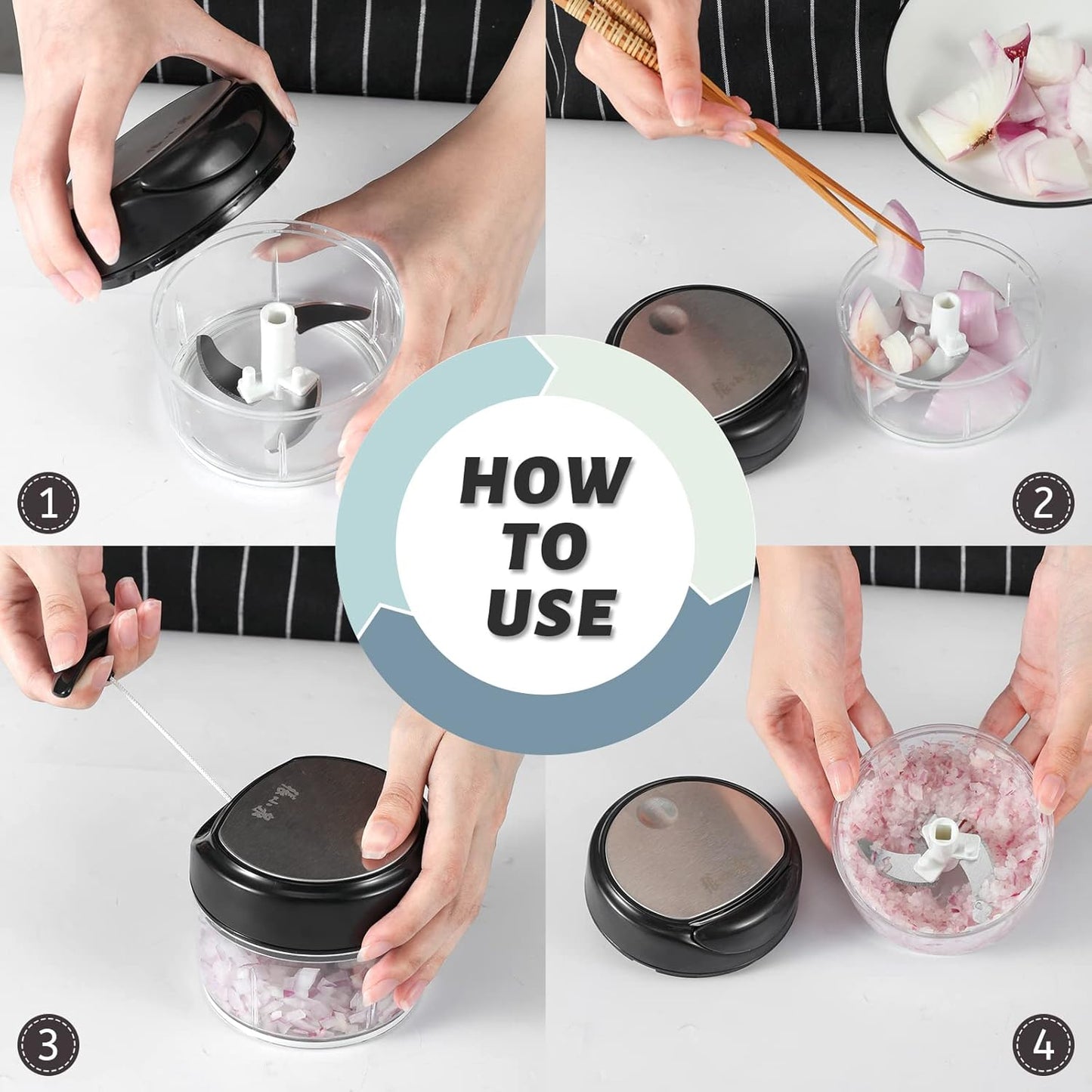 Manual Vegetable Chopper Hand String Garlic Mincer Onion Cutter Manual Food Processor for Ginger, Chili, Fruit, Meat, Nuts Food Chopper 550ml