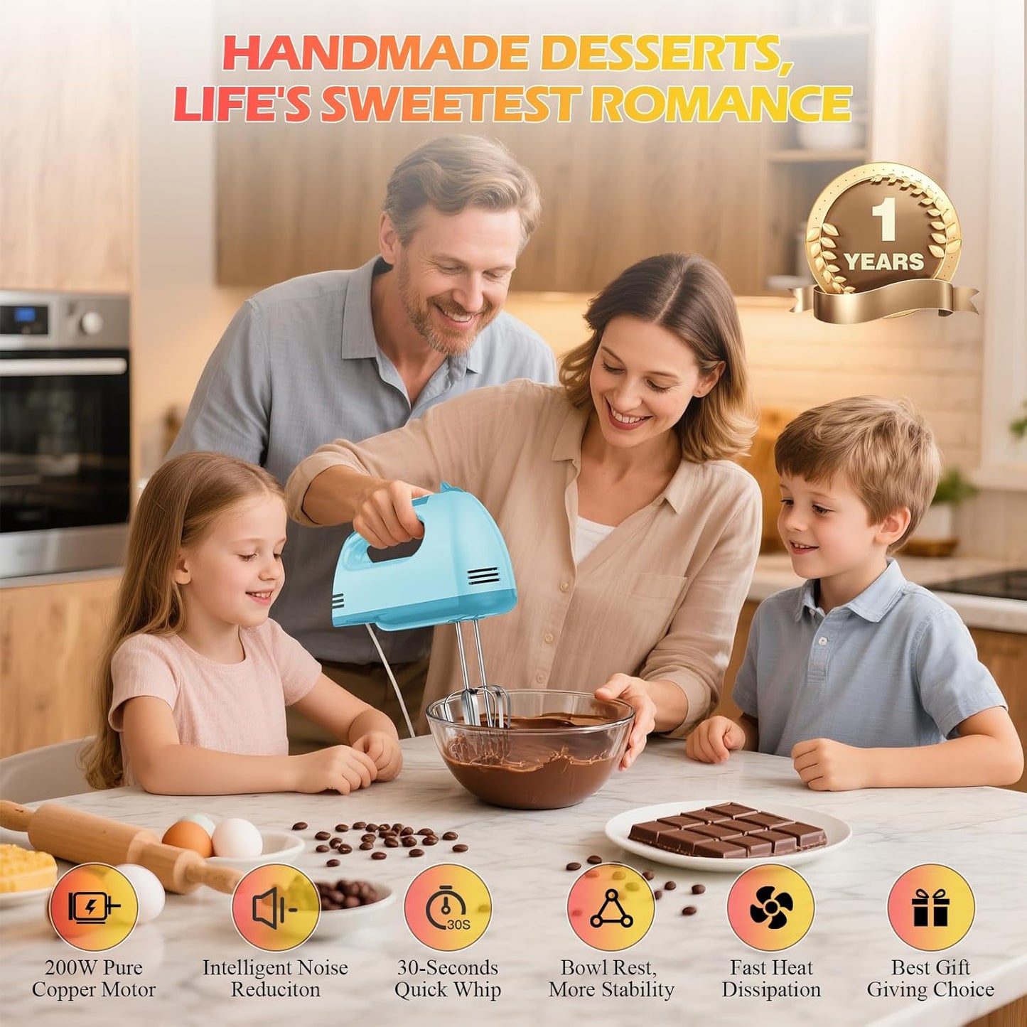 WADODO 7-Speed Electric Hand Mixer – Portable Food Mixer Kitchen Mixer with 304 *(1x Whisk, 2x Beater, 2x Dough hook) for Baking Cakes, Cream, Cookies, Light Pink
