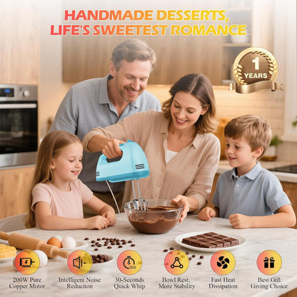 WADODO 7-Speed Electric Hand Mixer – Portable Food Mixer Kitchen Mixer with 304 *(1x Whisk, 2x Beater, 2x Dough hook) for Baking Cakes, Cream, Cookies, Light Pink