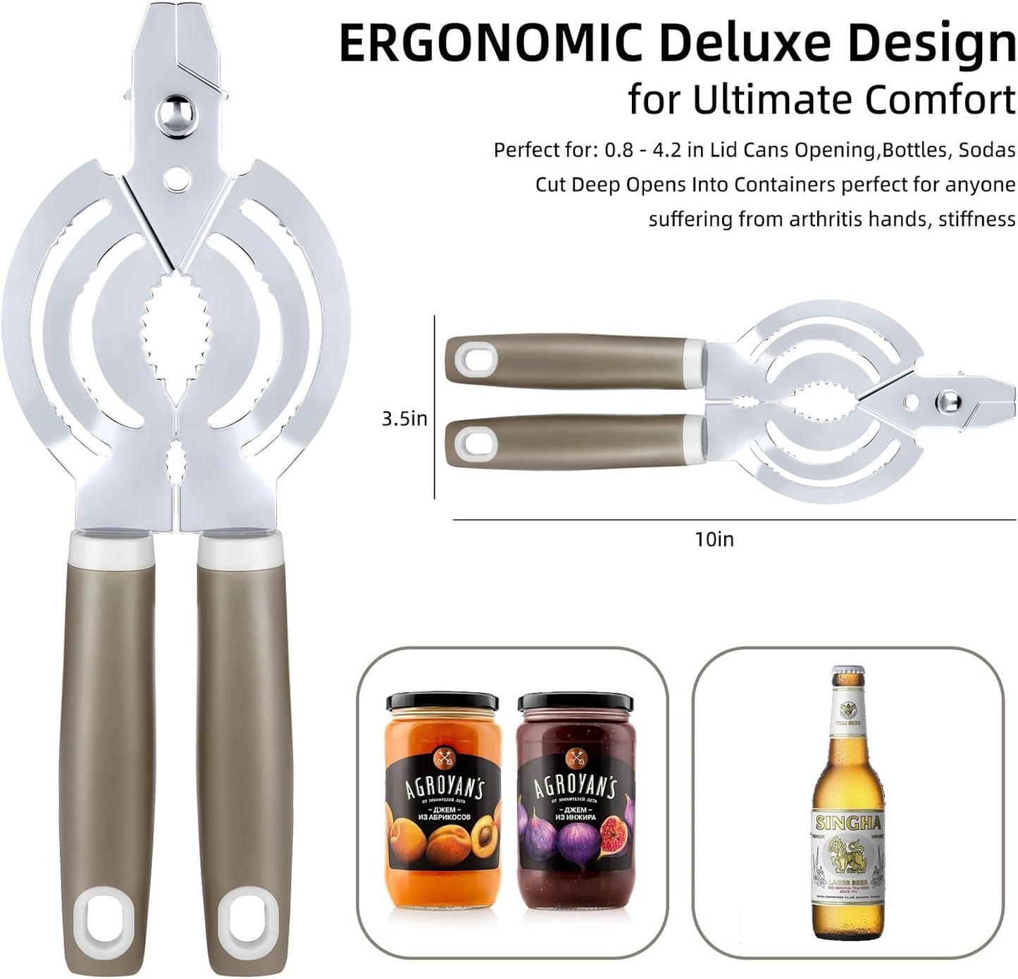 Jar Opener, Multi Jar Opener for Weak Hands, Stainless Steel Jar Lid Opener, Beer Bottle Opener for Arthritic Hands, Seniors with Arthritis