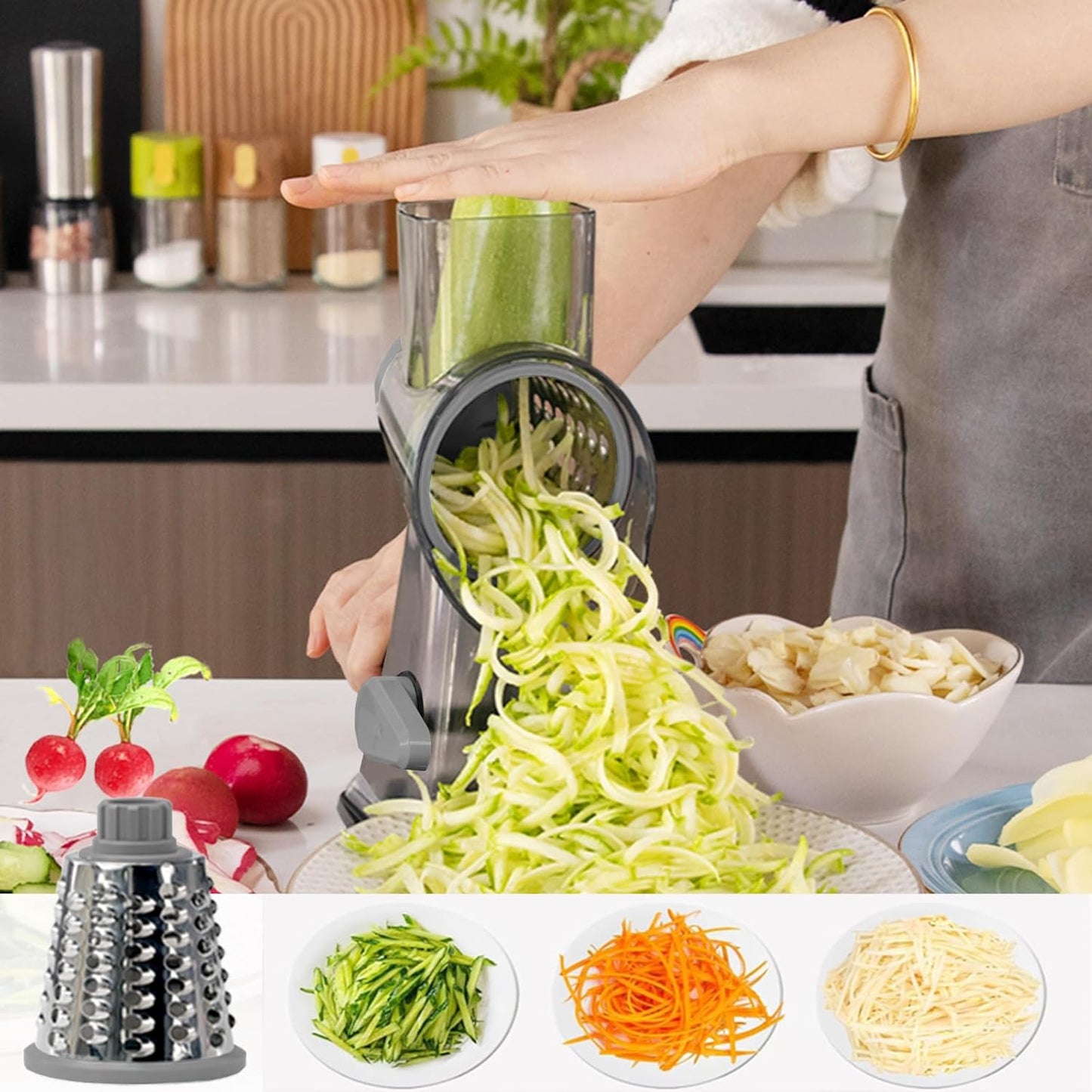 Cheese Grater with Handle,Multifunctional Rotary Cheese Grater,Kitchen Cheese Shredder Can Easily Chop Vegetables,Potatoes,Carrots,Etc.The Suction Cup is Stable and Easy to Clean (light green)