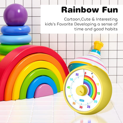 Visual Timer for Kids, 60-Minute Countdown for Classroom Office Kitchen, Desk Timer Kids Time Management Tools with Silent Operation, Pomodoro Timer Rainbow Pattern Purple