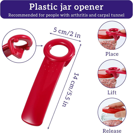 2 PACK Jar Opener, Easy Grip Jar Opener Gripper, Jar Key for Seniors, Arthritis, Carpal Tunnel Sufferers, Durable Plastic Jar Lid Opener（Orange/Rose Red）