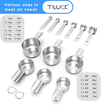 TILUCK Stainless Steel Measuring Cups & Spoons Set, Cups and Spoons,Kitchen Gadgets for Cooking & Baking (10)