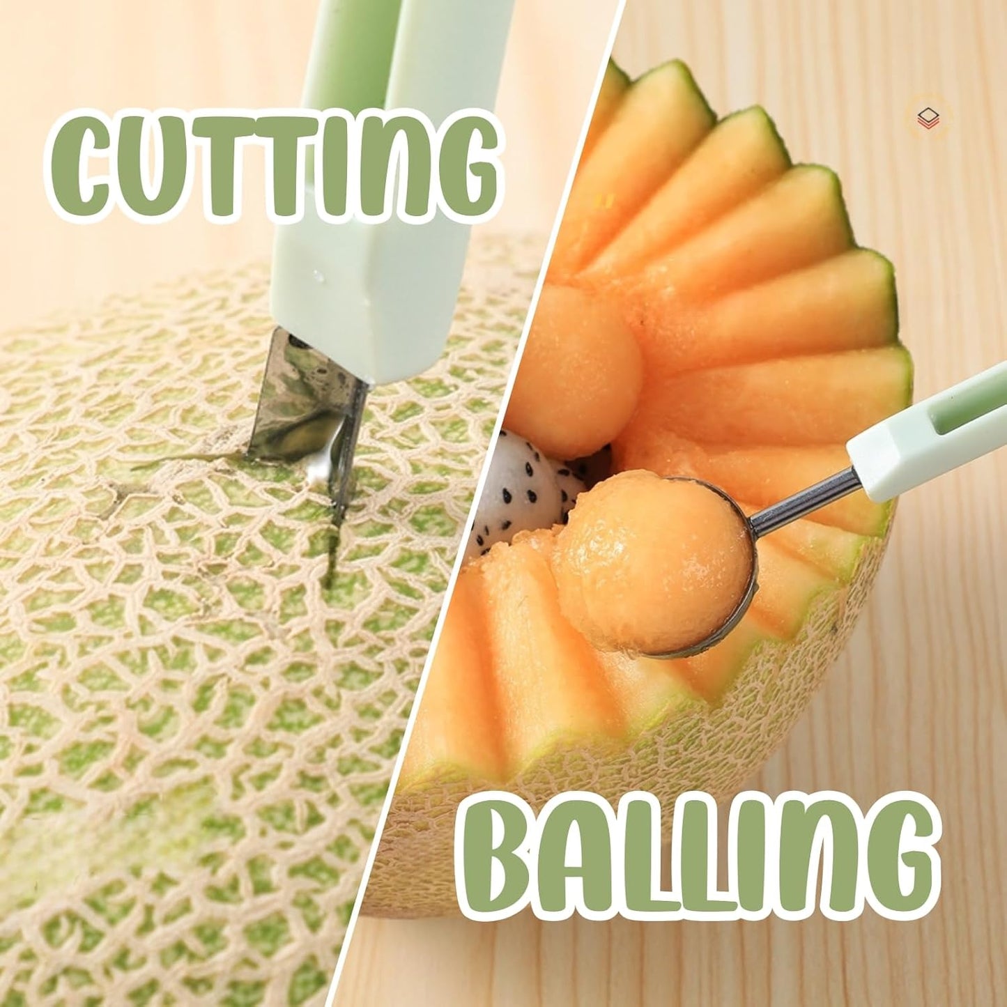 1 PCS Melon Baller Scoop Set, 6 in 1 Fruit Cutter, Seed Remover, Watermelon Scooper, Fruit Carving Tool, Dig Pulp Separator, Stainless Steel Gadget for Camping and Kitchen