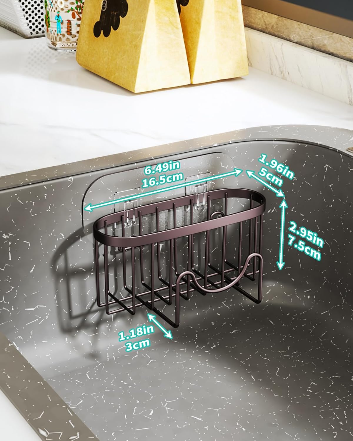 HapiRm Multifunctional Sponge Holder with Unique M-Shaped, 2 Installation Methods Kitchen Sink Caddy Organizer, Rustproof Stainless Steel Kitchen Organizers and Storage Essentials - Black