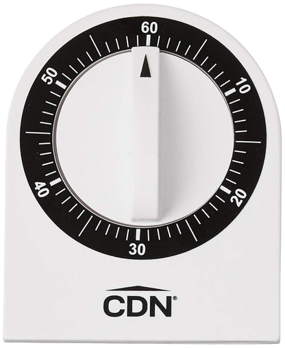 CDN Compact 60-Minute Mechanical Timer | Easy-to-Read 2.5” Dial | Loud 3-Second Alarm | Ideal for Cooking or Baking | Countertop or Wall Mountable | Silver Finish | MT1