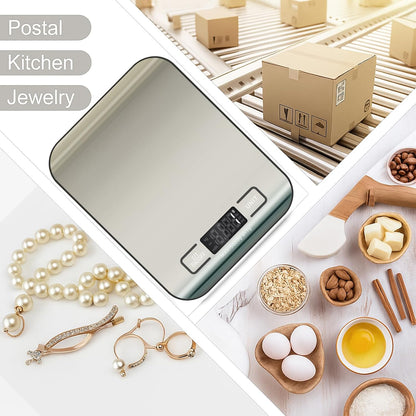 Digital Shipping Scale,Stainless Steel Panel, Accurate Portable Postal Scale for Packages, Small Business,Kitchen, Food, Handmade, Liquids, and Boutique (Rose Gold Battery(5kg/1g))