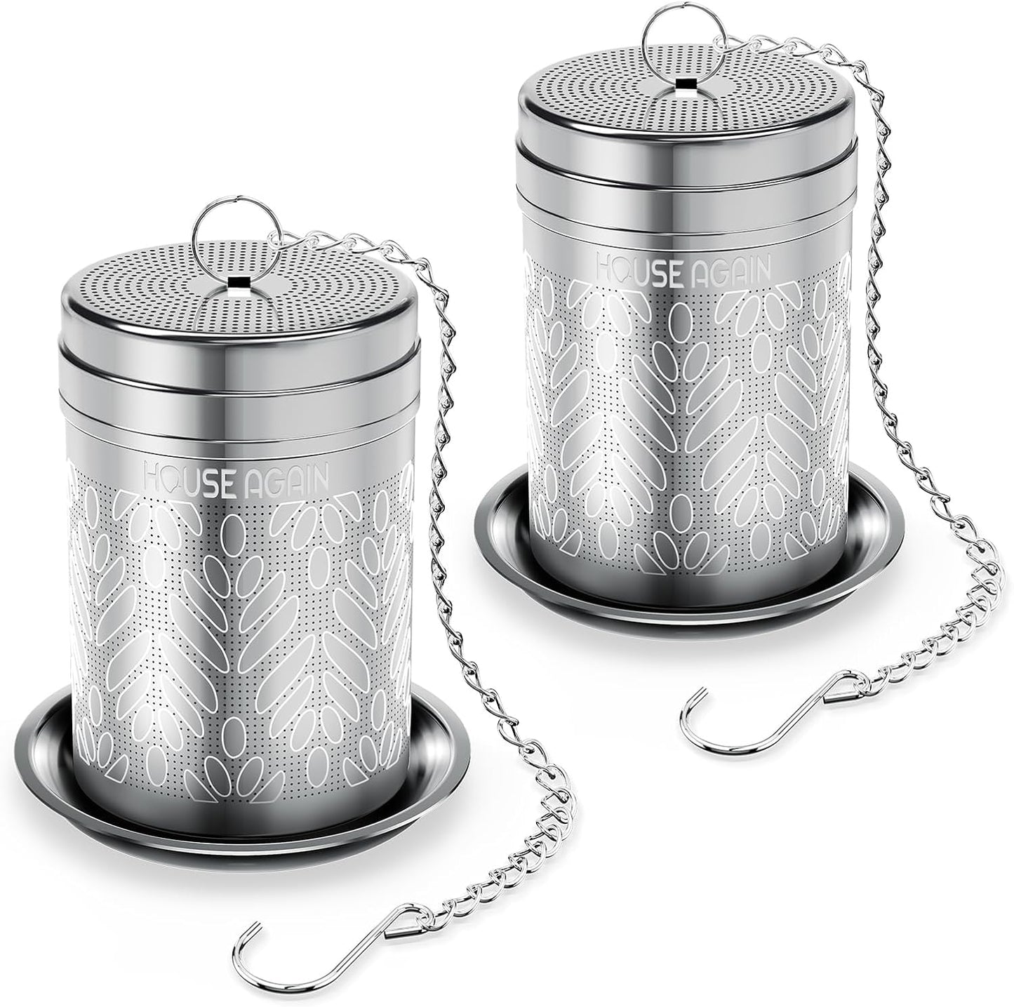 House Again Tea Infusers, Extra Fine Mesh Tea Strainers for Loose Tea, Updated Slim Threaded Lid & 304 Stainless Steel, Loose Leaf Tea Steeper for Brew Tea Spices & Seasonings