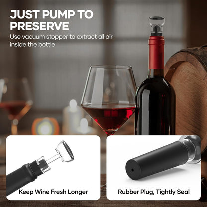 Crenova Electric Wine Opener, Rechargeable Wine Bottle Opener, Automatic Corkscrew with Vacuum Stopper, Aerator Pourer, Foil Cutter, Display Base, Gifts for Valentines Day New Home Wedding Birthday
