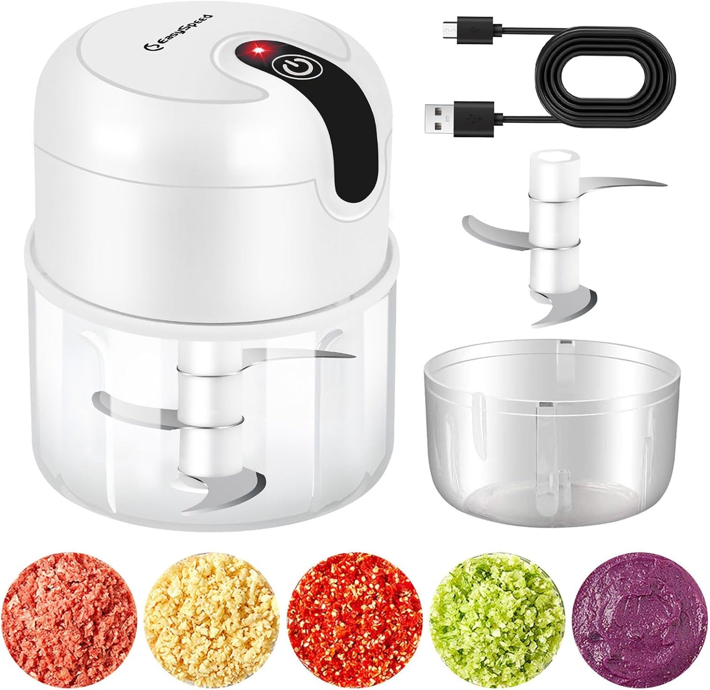 EASYSPEED Electric Garlic Chopper 1Cup, Mini USB Charging Wireless Food Processor with 304 Stainless Steel, 3 Sharp Blades, Portable Kitchen Meat Grinder for Onion, Garlic, Ginger, Chili