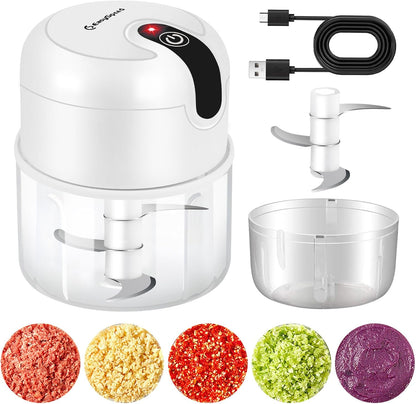 EASYSPEED Electric Garlic Chopper 1Cup, Mini USB Charging Wireless Food Processor with 304 Stainless Steel, 3 Sharp Blades, Portable Kitchen Meat Grinder for Onion, Garlic, Ginger, Chili