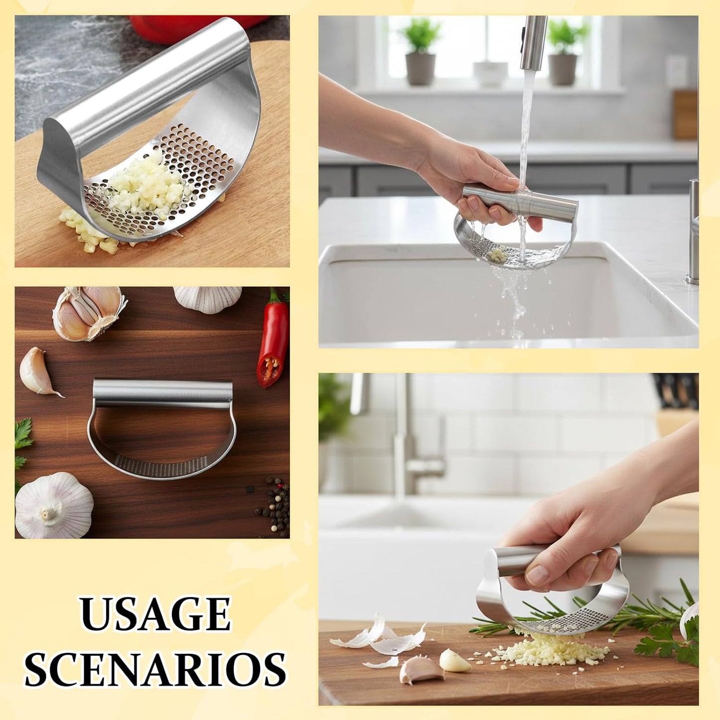 3pc Garlic Rocker, Garlic Press Rocker Set, Easy-to-Use Garlic Mincer for Cooking, Ideal for Small Hands and Weak Grip, Dishwasher Safe Kitchen Gadget