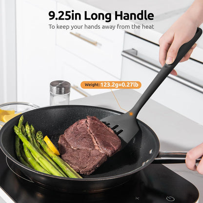 600ºF Heat Resistant Slotted Turner: U-Taste 13.6in Silicone Kitchen Spatula Flipper, 3.74in Wide Food Grade Flexible Thin Rubber Cooking Utensil for Egg, Pancake, Cookie in Nonstick Cookware (Red)