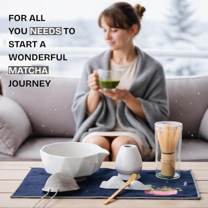8-Piece Matcha Whisk Set with Bowl, Bamboo Matcha Whisk, Whisk Holder, Scoop & Sifter, Traditional Matcha Kit for Ceremonial Matcha Tea & Lattes, Green