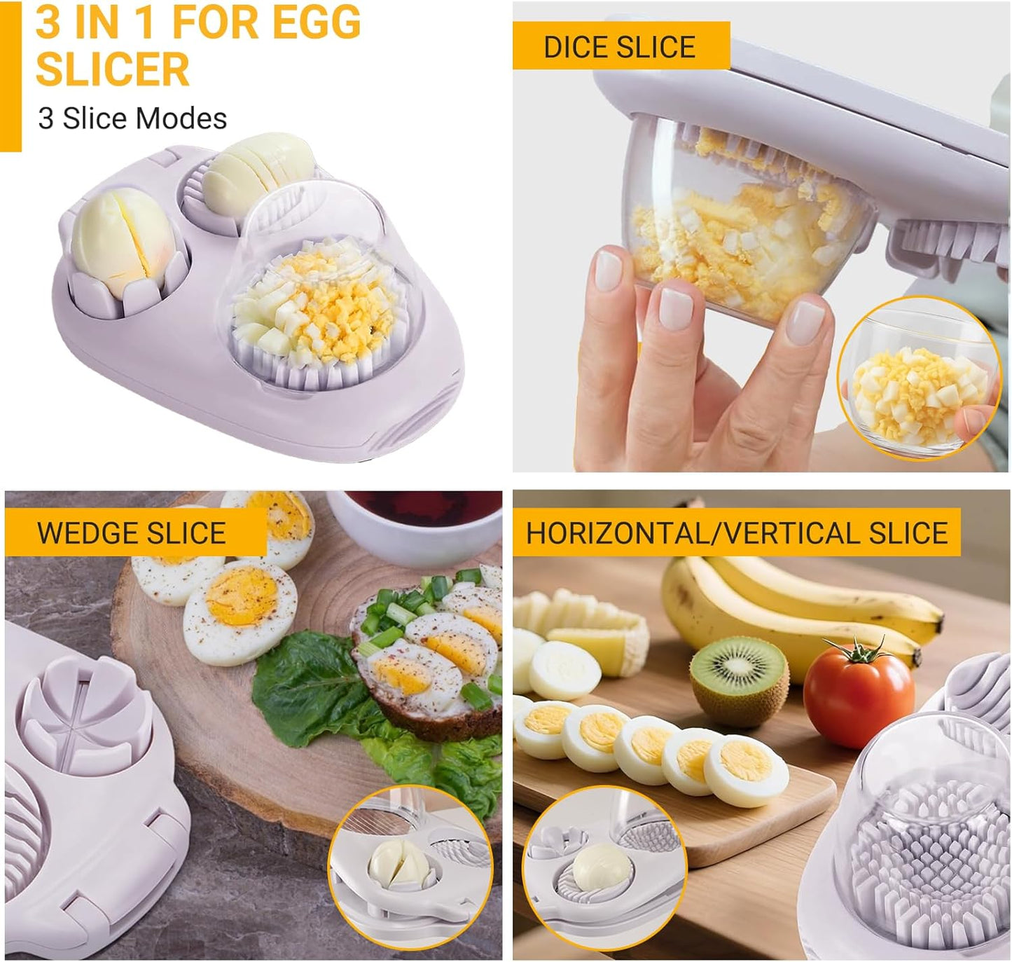 1 Pcs Heavy Duty Egg Slicer with 3 Cutting Modes, Stainless Steel Egg Cutter for Hard Boiled Eggs, Strawberry, Grape, Mushroom, Kitchen Dicer Tool, Send Goods From Local Warehouse