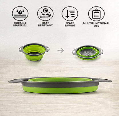 Collapsible Colander Set, Food-Grade Silicone Kitchen Filter, Kitchen Strainer Colander with Extendable Handles for Draining Pasta, Vegetable and Fruit