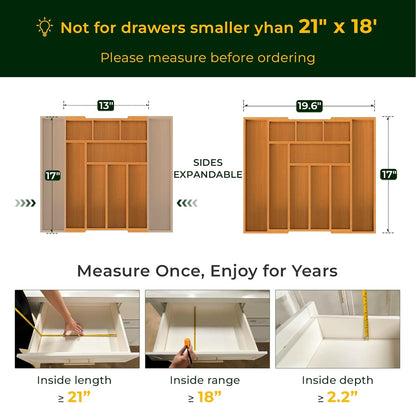keechee Carbonized Bamboo Kitchen Drawer Organizer, 10 Slots Expandable Silverware Organizer, Utensil Holder & Cutlery Tray, 2.2" Deep for Extra Capacity, Non-Slip Feet Included