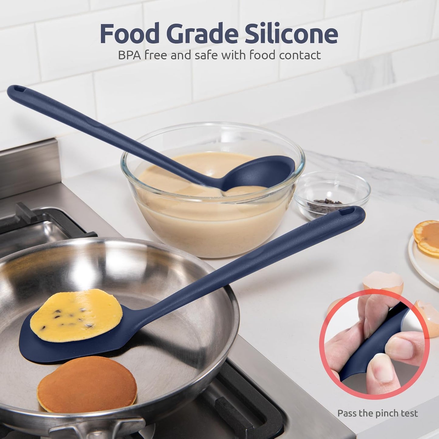 Silicone Kitchen Cooking Utensil Set: U-Taste High Heat Resistant 13.6in Long Kitchen Gadgets, BPA Free Non Stick Rubber Cook Accessories For Stir Frying, Serving, Basting, Mixing (5 Pieces, Black)