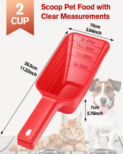 2 Cup Dog Food Scoop(2 Pack), Plastic Pet Food Scoop with Measuring Lines for Accurate Pet Food Portions,Dishwasher Safe (Grey and Pink)