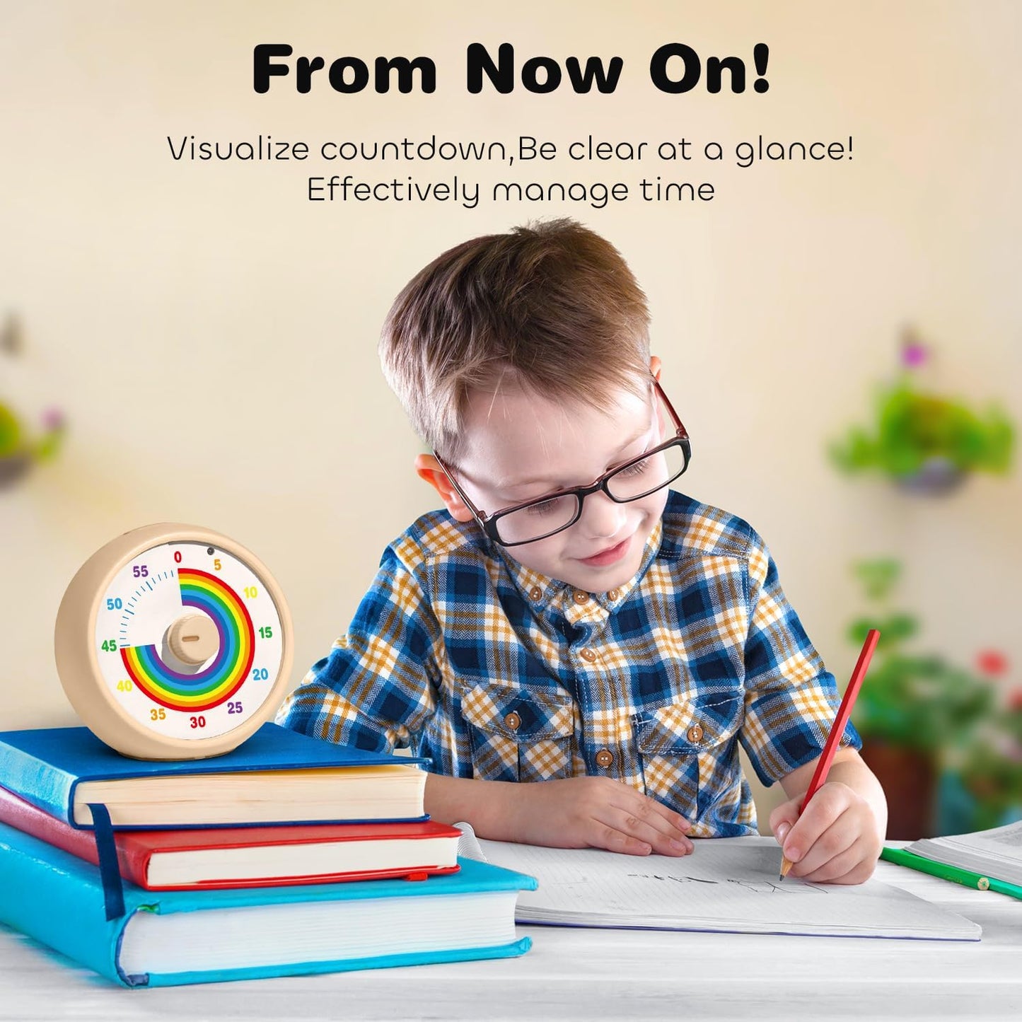 Visual Timer for Kids, 60-Minute Countdown for Classroom Office Kitchen, Desk Timer Kids Time Management Tools with Silent Operation, Pomodoro Timer Rainbow Pattern Purple