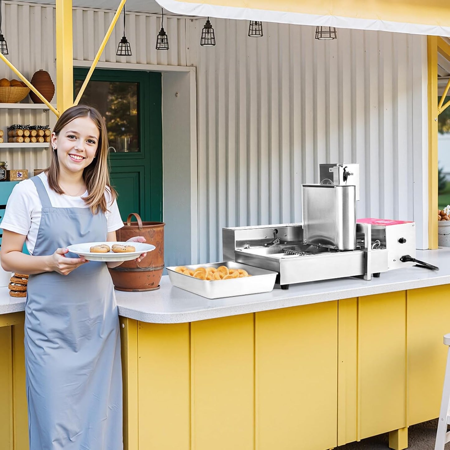 VEVOR Donut Depositor, Large Capacity Manual Donuts Dropper, 304 Stainless Steel Commercial Batter Dispenser, 6 Thicknesses Adjustment Doughnut Hopper with Stand, For Restaurant Cafe Bakery Kitchen