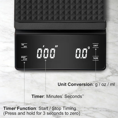 Coffee Scale with Timer, 3kg/0.1g High Precision Espresso Scale, Digital Kitchen Scale for Espresso and Pour-Over Coffee (Batteries Included)