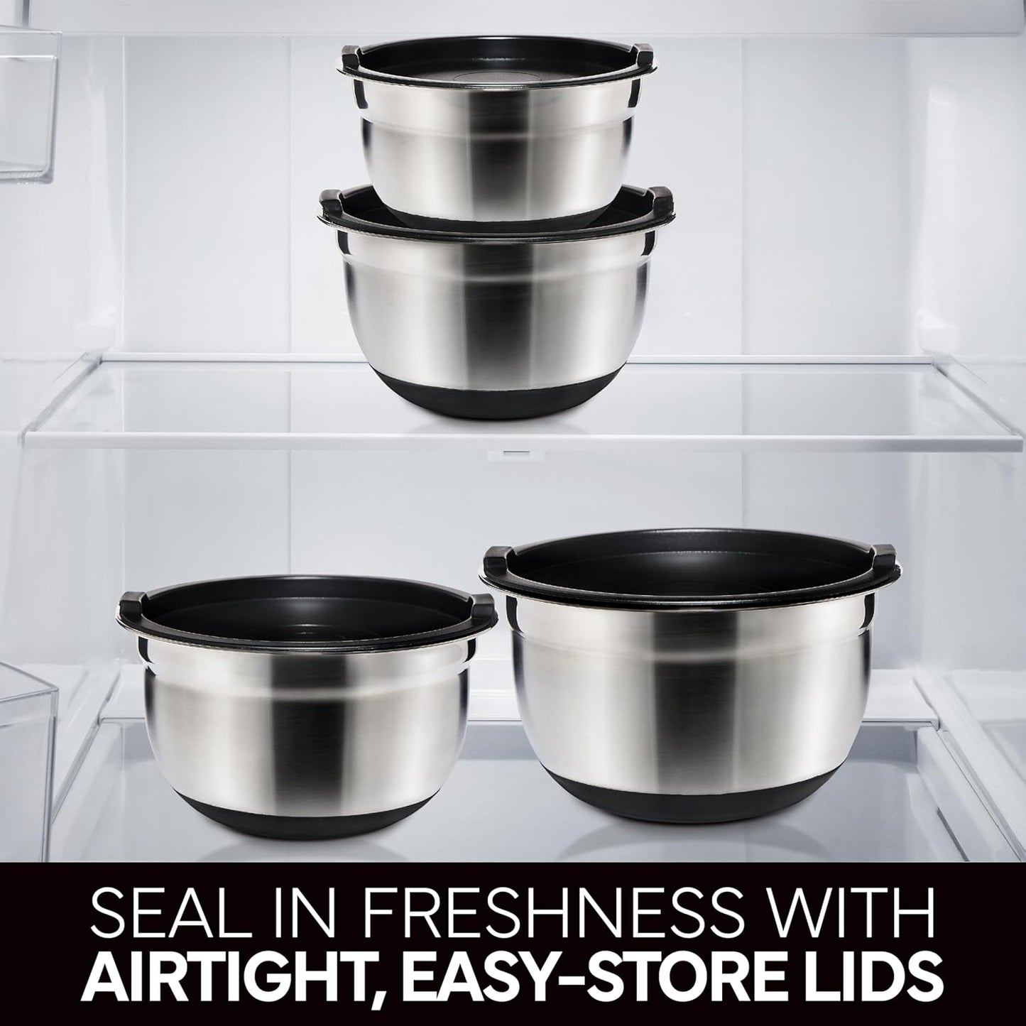 COOK WITH COLOR Stainless Steel Mixing Bowls Set with Lids - Nesting Bowls with Non-Slip Bottom, Silver, 14 Pieces