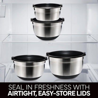 COOK WITH COLOR Stainless Steel Mixing Bowls Set with Lids - Nesting Bowls with Non-Slip Bottom, Silver, 14 Pieces