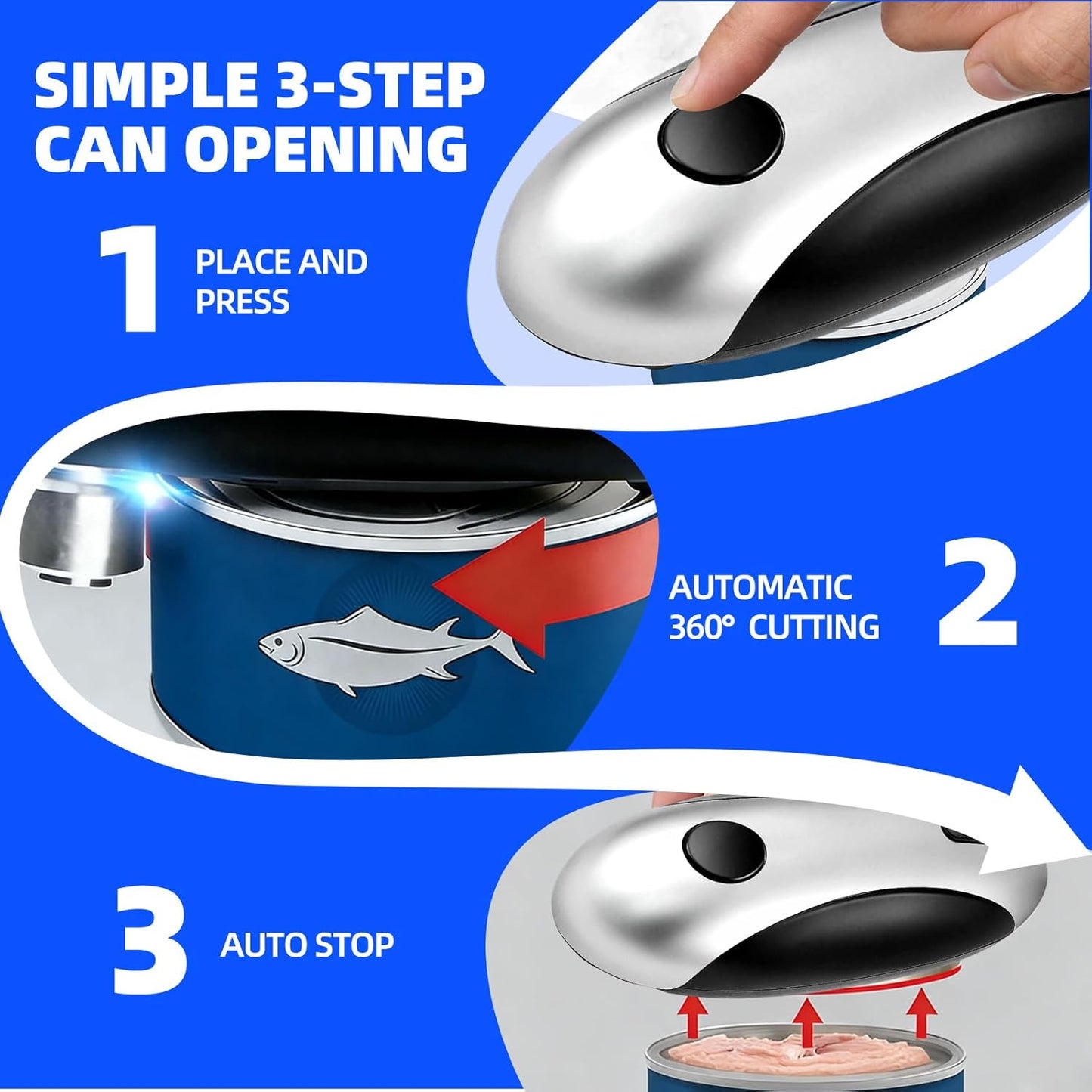Rechargeable Electric Can Opener, One-Touch, Smooth Edge, USB-C Fast Charge, for Seniors, White