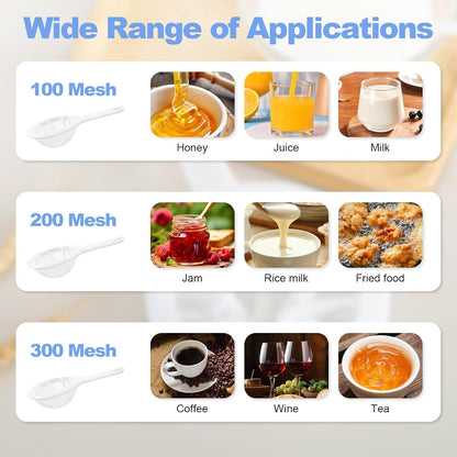 3 PCS Ultra-Fine Nylon Mesh Strainer - 100/200/300 Mesh Plastic Sieve with Handle, Kitchen Filter Tool for Coffee Soy Milk Juice Tea Leaf Honey Wine Yogur