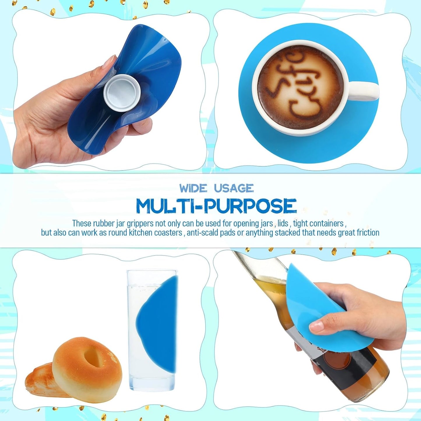 Chuangdi 8 Pcs Jar Opener Rubber Jar Gripper Pads 5'' Round Coasters Heat Insulation Pad Trivet Non Tear Multi-Purpose Bottle Lid Openers for Arthritic Weak Hands Kitchen Supplies(Bright Color)