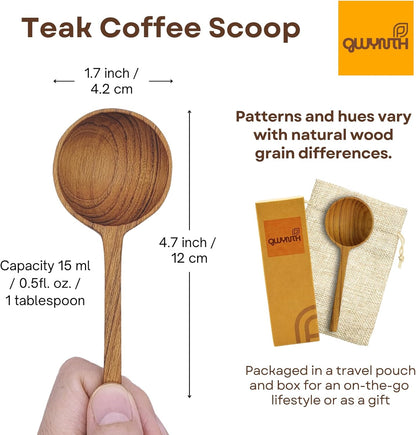 Wooden Coffee Spoon, Handmade Teak Wood Scoop for Ground Coffee, Beans and Tea 1 Tablespoon for Jars and Containers (1 Piece)