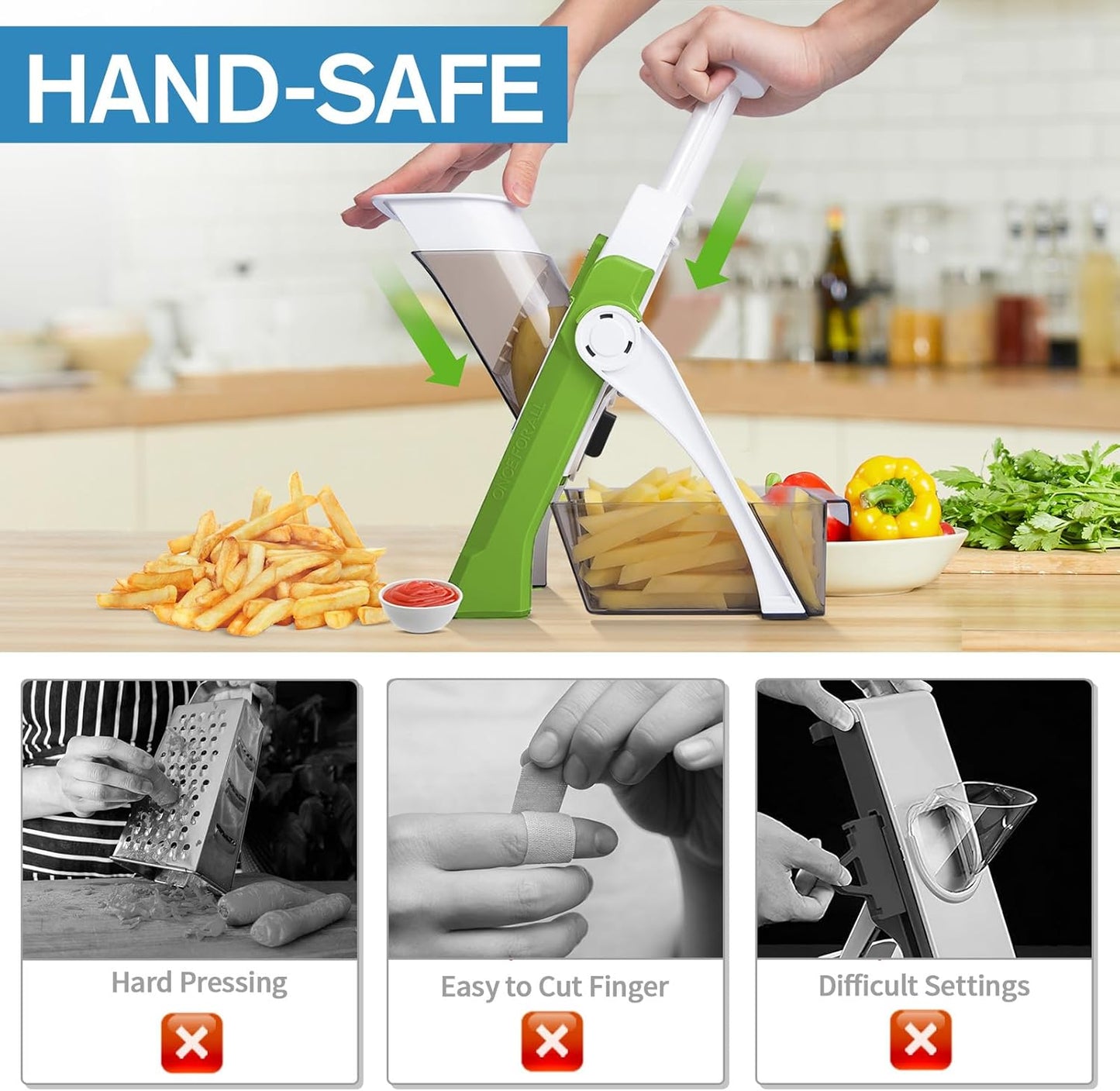 5 in 1 Safe Mandoline Slicer for Kitchen, Safe Vegetable Chopper, Paring Knife, Adjustable Thickness, Easy to Clean, Vegetable Slicer, Slicing, Strips, Shredding, Dicing,Chop (Tropical Orange)