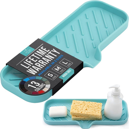 Zulay Kitchen (9x3.5in Sponge Holder for Kitchen Sink - Flexible Heavy-duty Multipurpose Sink Caddy - Counter Organizer for Kitchen, Bathroom, Makeup, Trinkets & More! (Grey)