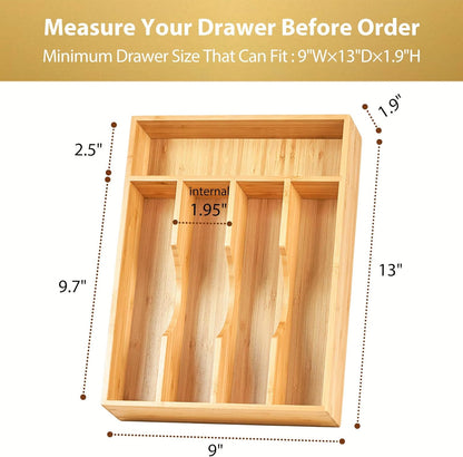 Umilife Bamboo Kitchen Drawer Organizer, 7 Inch Silverware Utensils Tray Holder for Small Drawer, Wood Caddy for Flatware Cutlery Knives