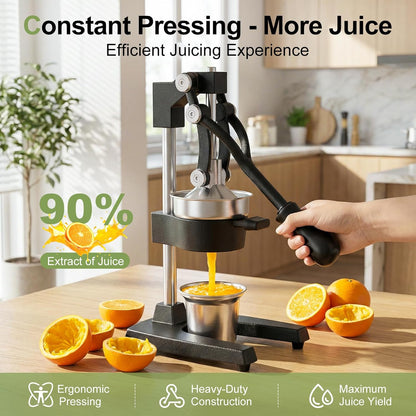 Manual Cast Iron Juicer, Commercial Hand Juicer Squeezer with Stainless Steel Cup Heavy-Duty Manual Juicer Hand Press Countertop Citrus Juice Press for Orange, Lemon, Pomegranate, Grapefruit