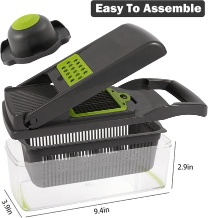 12 in 1 Pro Vegetable Chopper with Container, Multifunctional Veggie Chopper Dicer,Salad Chopper Box, Mandoline Slicer,Food Chopper with Sharp Blades, Easy to Clean