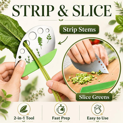 Stainless Steel Herb Stripper, 9-Hole Leaf Remover Tool for Kale, Thyme & Rosemary, Graduated Herb Stripping Tool with Protective Cover for Kitchen, Durable Metal Gadget for Greens
