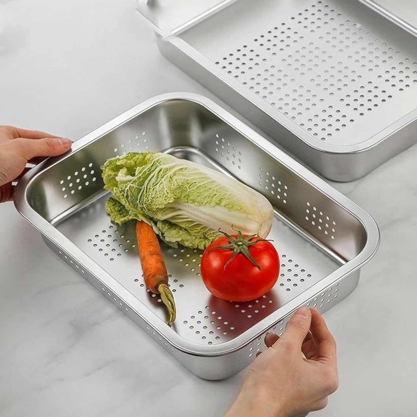 Rectangle Strainer, Stainless Steel Mesh Over The Sink Colander Sink Basket Fine Mesh Strainer Baskets Vegetable Fruit Colander Strainer Kitchen Tools
