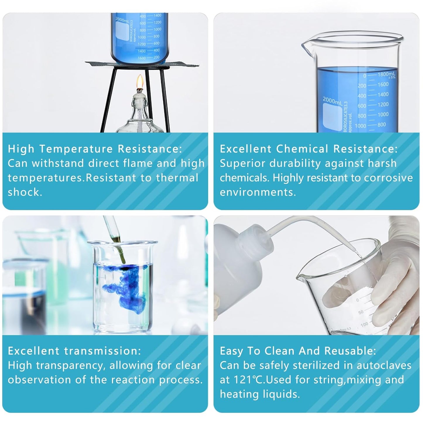 Heavy Duty 1000ML Glass Beaker White Double Scale Graduation, Borosilicate 3.3 Glass Lab Beaker, Low Form Griffin Glass Measuring Beaker, 1 Each (1000ML)