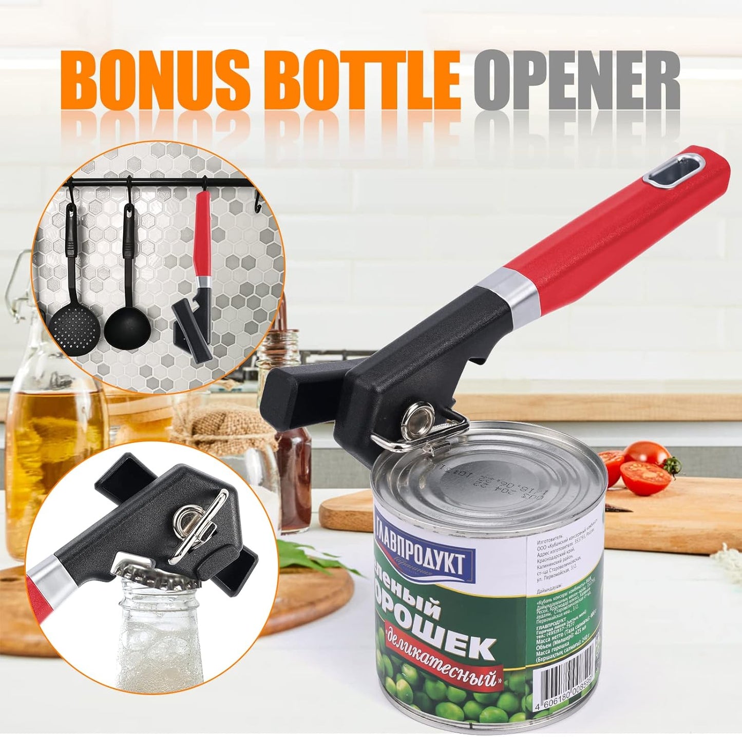 Side Cut Can Opener Smooth Edge, Safety Can Opener with Durable Sharp Blade, Big & Soft Turn Knob & Comfortable Non-Slip Handle, Black
