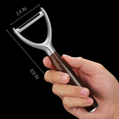 Serrated Blade Premium I Type 304 Stainless Steel Multifunctional Kitchen Peeler Real Wood Handle Ultra Sharp Blade Vegetable Potato Apple（Agarwood）