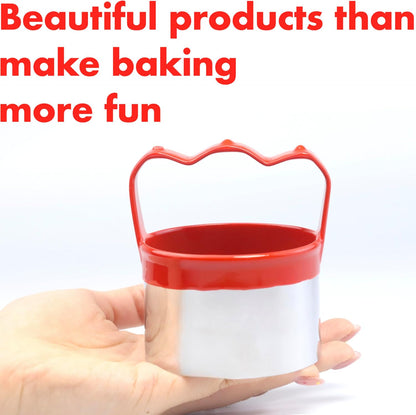 3 Pcs Round Biscuit Cutters Set 3", 3.5", 4", 0.4mm Stainless Steel Circle Cookie Cutters for Baking, Comfortable Grip, Red Silicone Handle