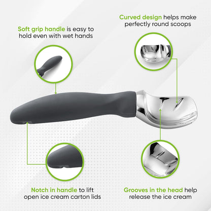 Spring Chef Heavy Duty Ice Cream Scoop with Comfortable Handle - Professional Ice Cream Scooper for Gelato, Sorbet, Cookie Dough, Melon, Frozen Yogurt - Dishwasher Safe Metal Kitchen Tool - Black