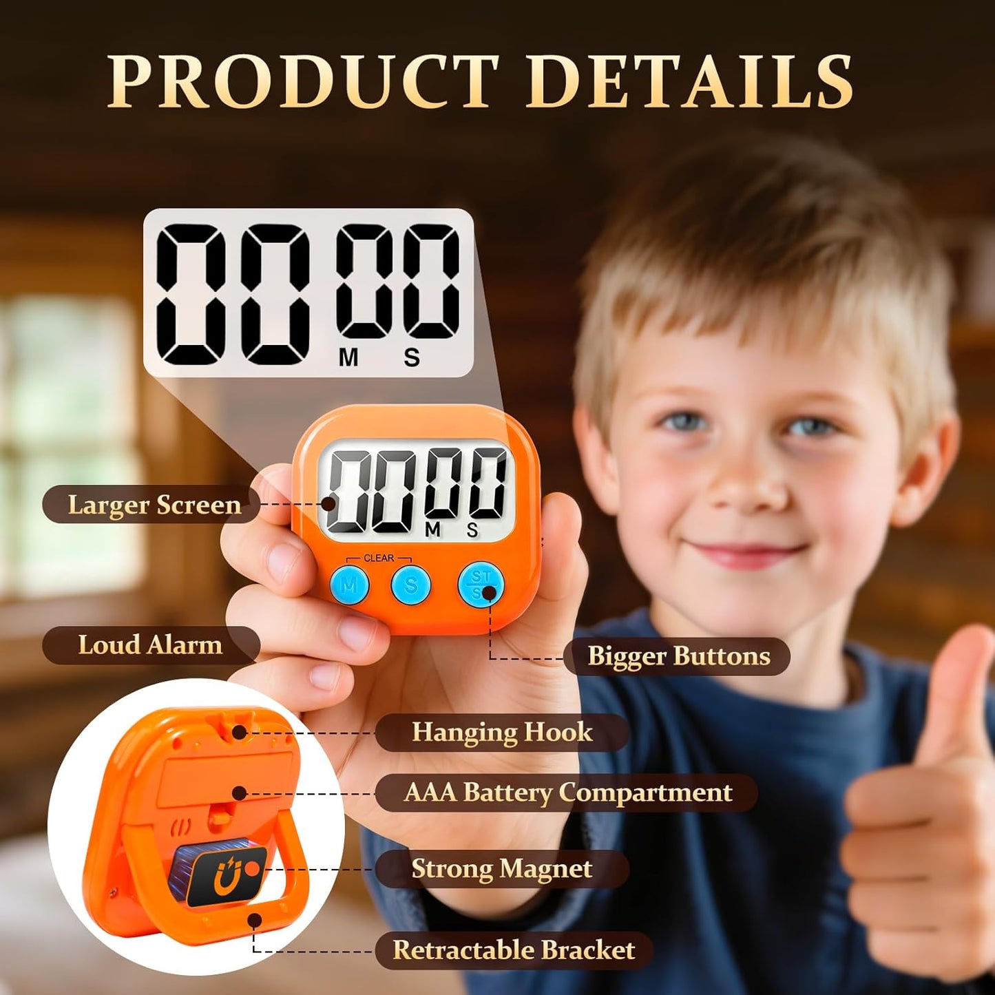 6 Pack Digital Kitchen Timer Small Classroom Timers for Kids Teachers (Blue&White)